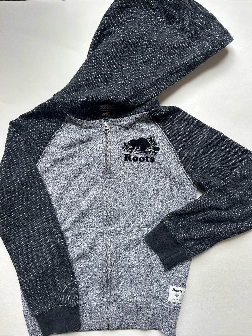 Roots Kids Heathered Grey & Black Full Zip Hoodie